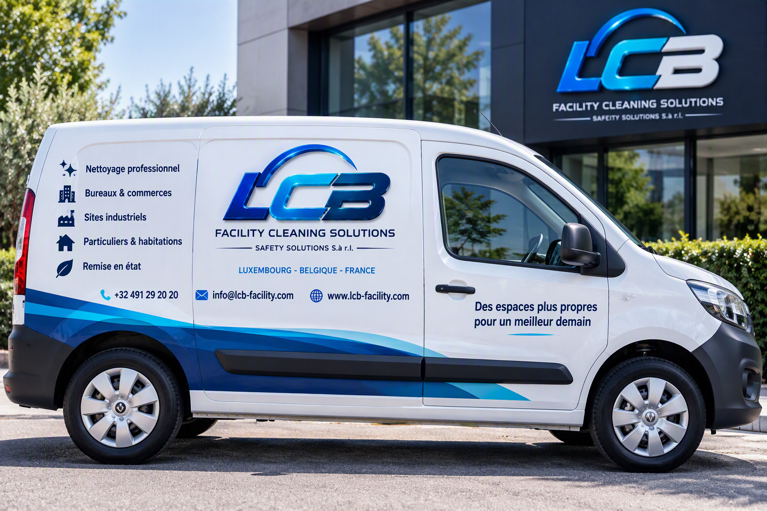Camionnette blanche LCB Facility Cleaning Solutions
